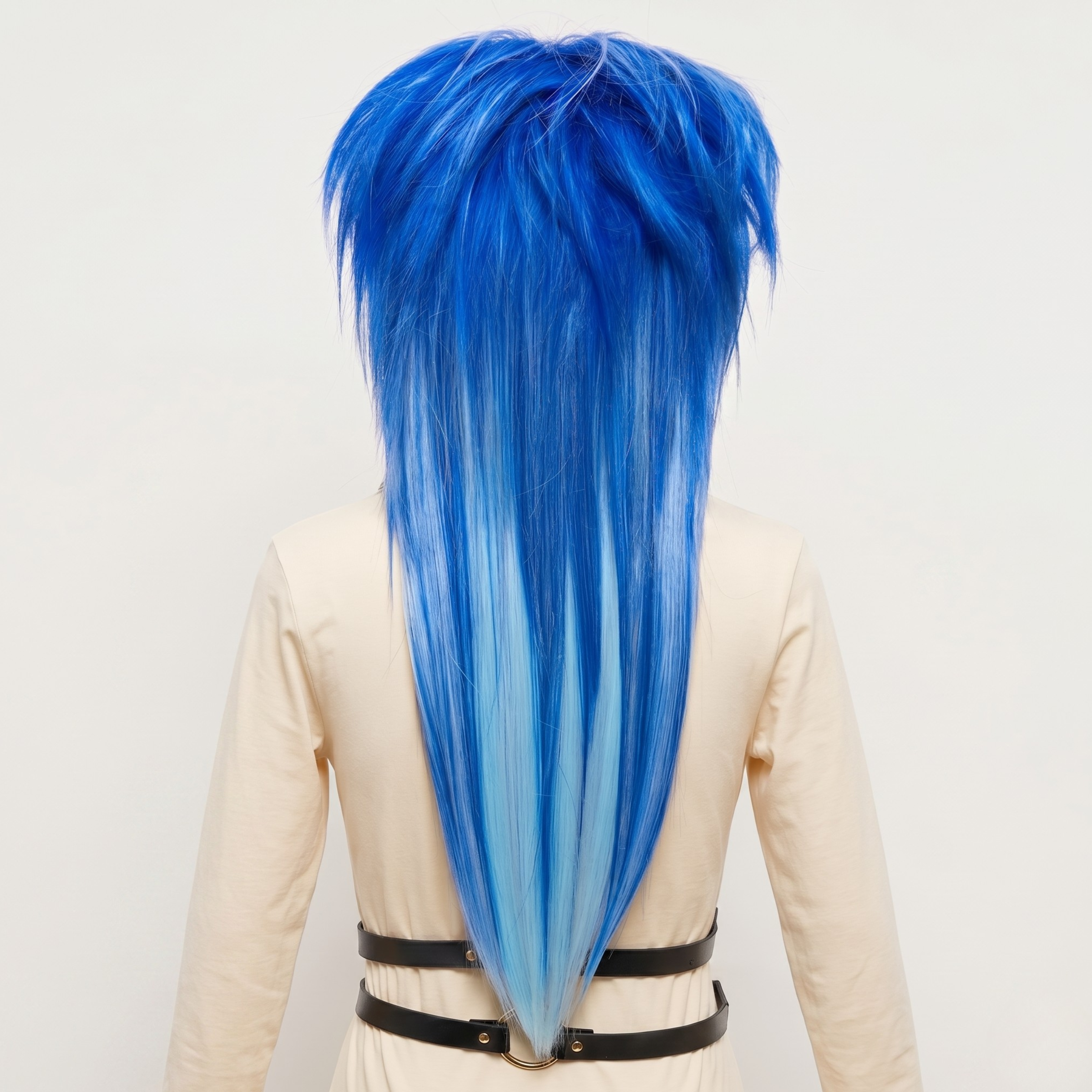 Back view of Long Layered Blue Wig – Shaggy Scene Kid Hairstyle with Ombre Shades, Soft Synthetic Alternative Emo Wig