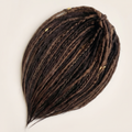 Boho brown synthetic dreadlock extensions with soft crochet texture, braid accents and loose wispy ends on a clean plain background.