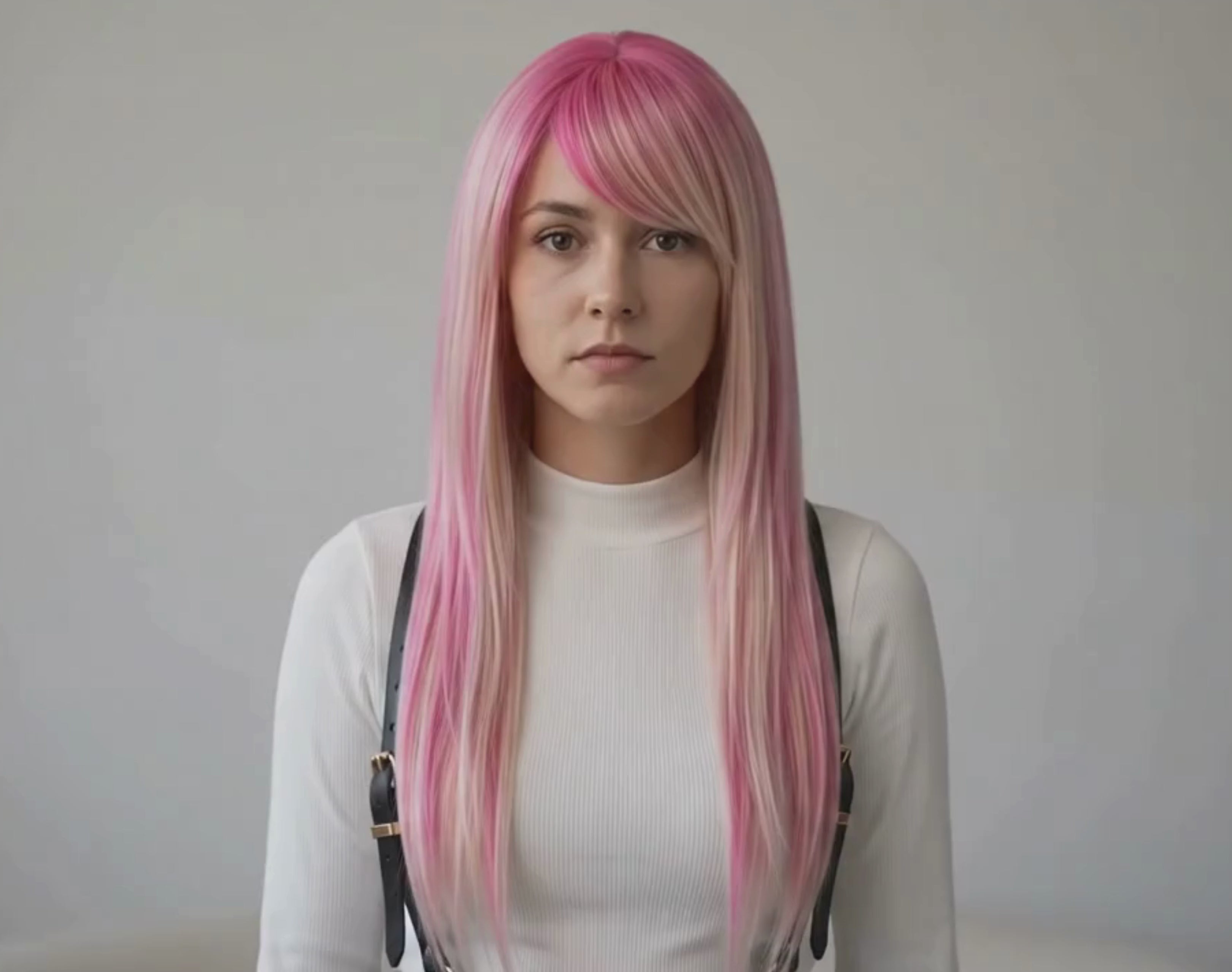 Pink blonde emo scene wig with side bangs long layered pastel cosplay wig showcasing videos for all the angle