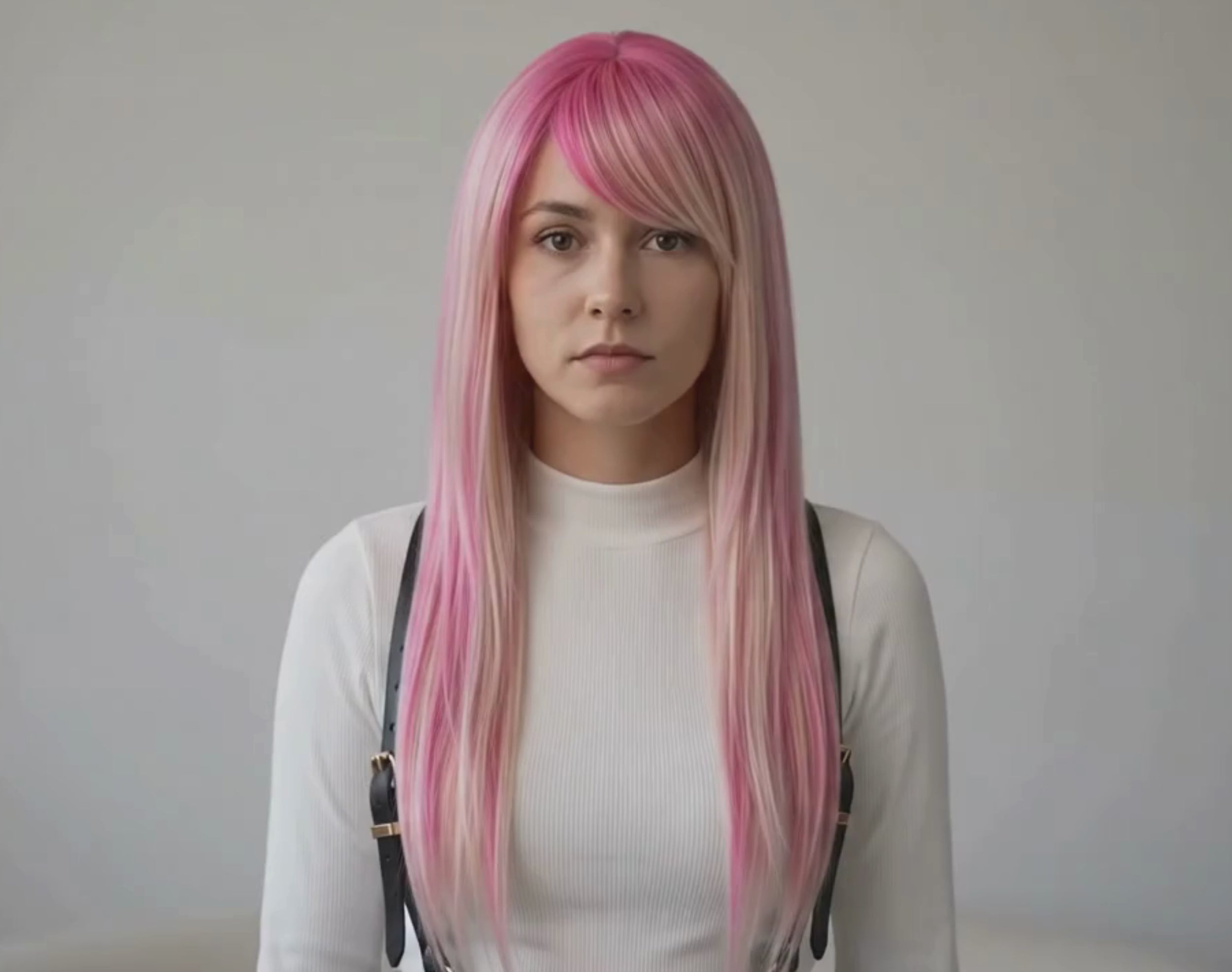 Pink blonde emo scene wig with side bangs long layered pastel cosplay wig showcasing videos for all the angle